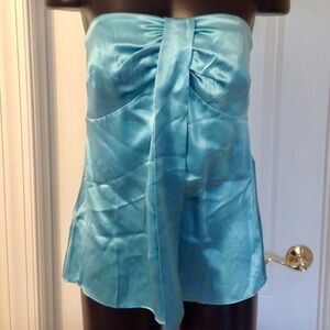 NWOT ANN TAYLOR Baby Blue Silk Strapless Top w/ Built In Bra